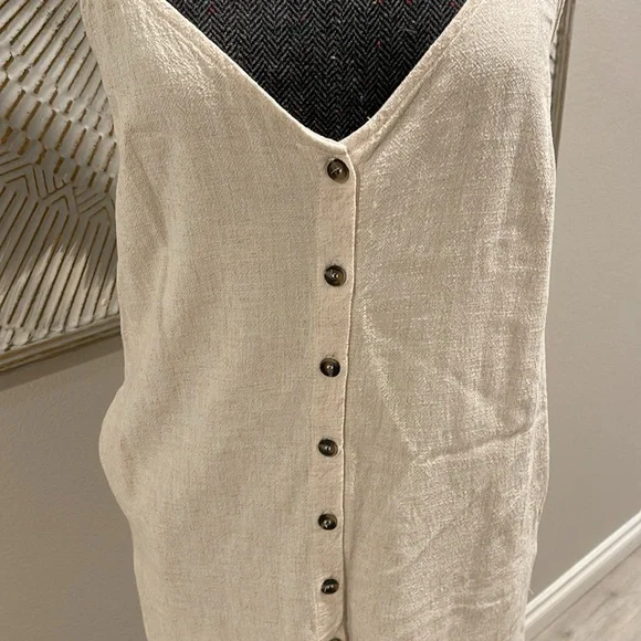 Lulus Cream Linen Blend Button Down Dress with pockets Medium - Picture 5 of 6